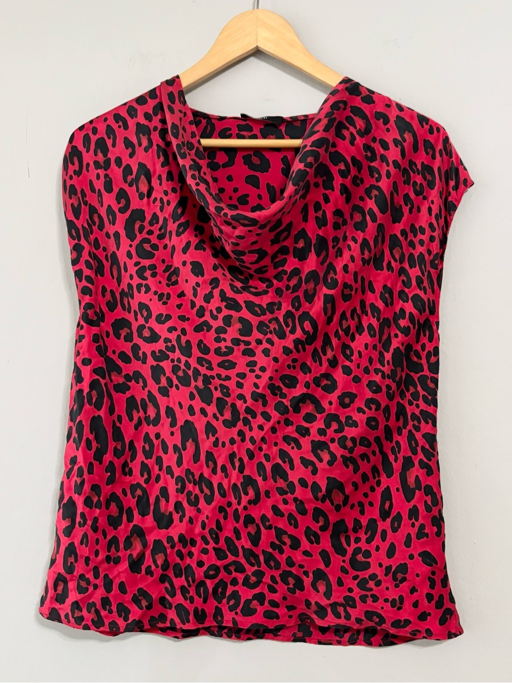 RUTI 100% Silk Red and Black Leopard Print Blouse Top